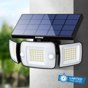 intelamp Solar Security Light Outdoor Motion Sensor 6000mAh Battery 270° 3 Modes Wall Lights Solar Flood Lights with Sensor Lights Garden for Gifts Front Door Garden Fence            [Energy Class A]