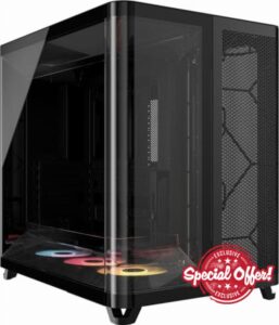CORSAIR AIR 5400 RS-R ARGB Triple-Chamber Mid-Tower Panoramic PC Case – 3x Pre-Installed Reverse-Rotor RS120-R ARGB Fans