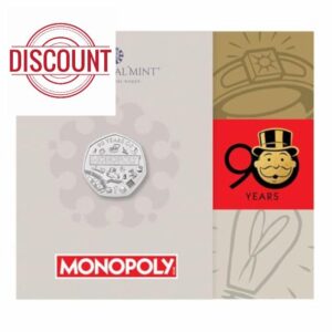 CrawleyCoins 2025 UK 90 Years of Monopoly Game 50p Brilliant Uncirculated Coin in Mint Sealed Pack