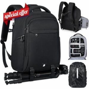 RAINSMORE Camera Bags for Photographers Camera Backpack with 14-15.6 inch Laptop Compartment Professional DSLR SLR Camera Bag Raincover Men Women for Canon Nikon Sony