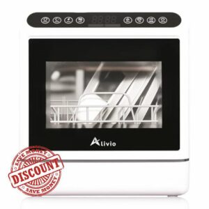 Alivio Portable Countertop Dishwasher with 6L Water Tank - Dual Water Supply High-Temp Sanitizing & Hot Air Dry for 3-4 People (White)