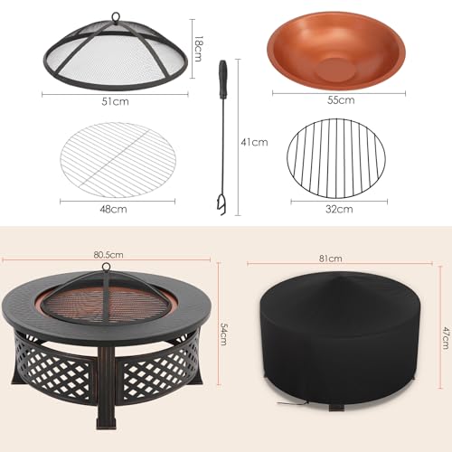 3-in-1 Multifunctional Fire Bowl with Grill Grate