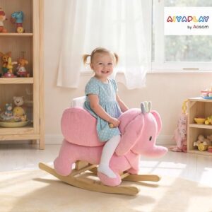 Baby Ride on Elephant Rocker with Safety Belt and Sound Effects