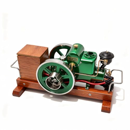 Single-Cylinder 4-Stroke Water-Cooled Horizontal Engine Model with Wooden Display Stand and Ignition System