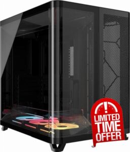CORSAIR AIR 5400 LX-R RGB iCUE LINK Triple-Chamber Mid-Tower Panoramic PC Case – 3x Pre-Installed Reverse-Rotor LX-R RGB Fans