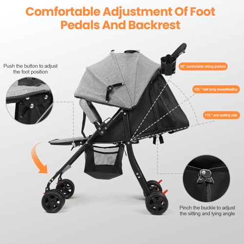 Compact Infant Buggy for 0 to 2 Year Toddlers up to 10kg (Black)