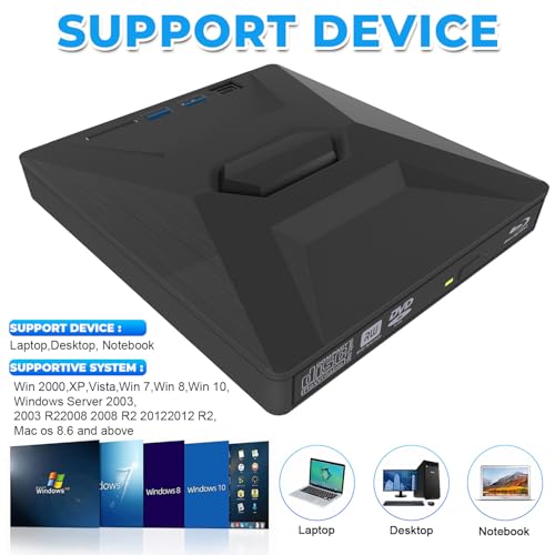 Slim Optical Bluray Drive for Laptop Mac OS Windows XP/7/8/10/11