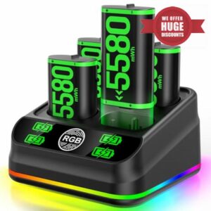 4-Pack 5580mWh Xbox Controller Battery with Battery Charger Station for Xbox One/Series S|X Controller