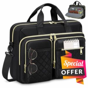 RAINSMORE Laptop Bag for Women 17.3 inch Laptop Briefcase Large Laptop Case Work Computer Bag Messenger Bag for Women Business Office Travel College Black