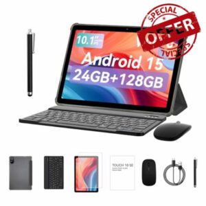 GOZZGEAR Tablet 10 Inch| 24 GB| 128GB ROM(TF 2TB)| Android 15| 4-1 android tablets| Five-core| WiFi 6| 5G WiFi| 8000 Mah|Tablet PC with Keyboard| Mouse| Case| Stylus| 2-Year Warranty (Gray