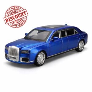car model car decoration 1/24 Fit for Aurus for Senat Alloy Limousine Die-cast Metal with Simulated Sound and Light Car Model not include batteries(Blue)