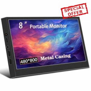 8-Inch HDMI Small Portable Monitor 480 * 800 16:9 Built-in Dual Speakers VESZ Metal Shell Mini Monitor Suitable for PC Laptop Raspberry Pi 4/3