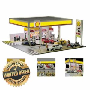 TBRICKFUNR 1/64 Scale Shell Gas Station Building Diorama with LED Lights