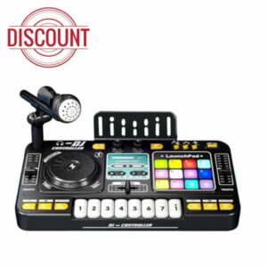 Interactive Electronic DJ Mixer Toy for Kids with Microphone and Realistic Sound Effects Educational Musical Instrument for Beginners (Black