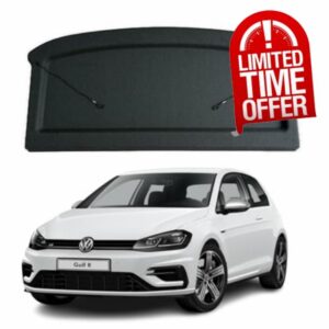 Car Parcel Shelf - Compatible with Volkswagen Golf MK7 (2012-2020) | Sturdy Boot Cover with Clips and Cord for Extra Storage | Space Saving Car Accessories | Black