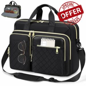 RAINSMORE Laptop Bag for Women 15.6 inch Laptop Briefcase Large Laptop Case Work Computer Bag Messenger Bag for Women Business Office Travel College Black