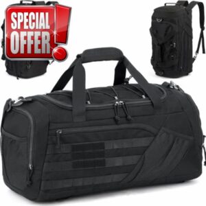 45L Tactical Sports Duffle Bag for Men Military Gym Bag Medium Travel Duffel Holdall Backpack with Shoe Compartment & Wet Pocket 3-in-1 Weekend Bags for Training