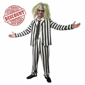 SoWest Men’s Black & White Striped Suit Costume – Adult Horror Fancy Dress Outfit with Jacket
