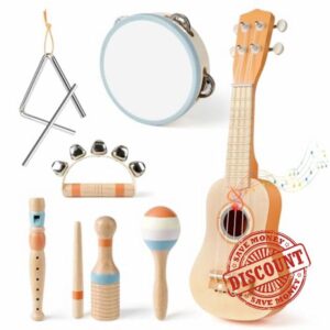 Kids Guitar Musical Instruments Wooden Toys Ukulele Maracas Percussion Musical Toys for 2 Year Old Sensory Toys for Boys Girls Gif