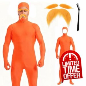 Full Body Suit Orange Costume Men Women Lorax Costume Adult Slenderman Costume Green Screen Suit Orange Jumpsuit Costume for Halloween Carnival Cosplay Fancy Dress