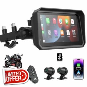 4K Motorcycle CarPlay ＆ Android Auto Screen 6.25'' Wireless Apple Car Play Screen DVR with Dual Cameras for Motorbike