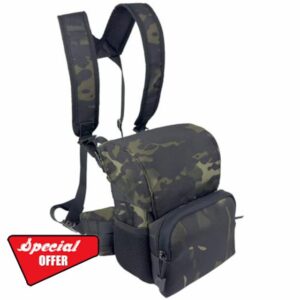 Binocular Harness Chest Pack - Lightweight Bino Harness with Rangefinder Pouch |Rain Cover Binocular Case with Silent Magnetic Closure and MOLLE System for Hunting