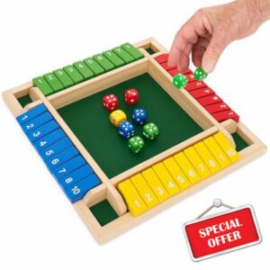 ComfiCare Engaging Wooden Games for Dementia Seniors - 4-Player Shut the Box Board Game for Memory Care & Cognitive Stimulation - Large Number Tiles