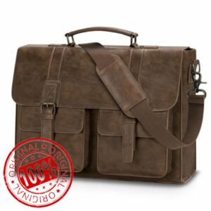 RAINSMORE Messenger Bag Briefcase for Men Waterproof PU Leather Bag 15.6 Inch Vintage Satchel Bag for Work Business Office College