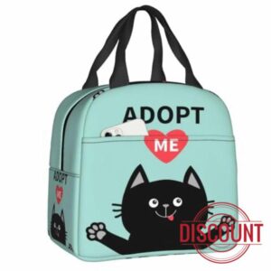 Lunch Bags Custom Cute Adopt Me Black Thermal Insulated Women Kitten Container for Outdoor Picnic Storage Food Box Halloween and Christmas gifts