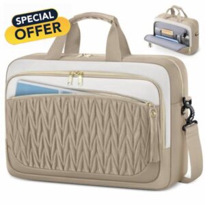 RAINSMORE 17.3 Inch Laptop Bag for Women Work Bag Large Briefcase Messenger Bags Tassel Design Teacher Tote Bag for Business Office Travel College Khaki