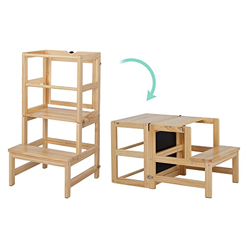 4-in-1 Wooden Children Learning Standing Tower for Kitchen Counter