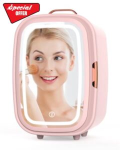 Mini Fridge 15L Cans Cooler and Warmer Portable Mini Fridge for Bedrooms with 3 LED Light Mirror