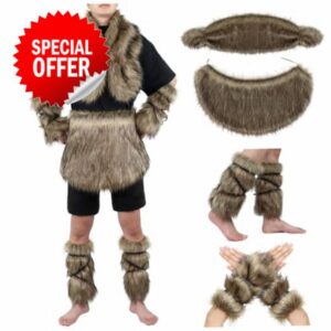 4PCS/Set Viking Costume Men Warm Faux Furs Barbarian Costume Includes Waist Skirt