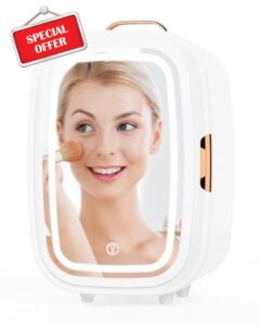 Mini Fridge 15L Cans Cooler and Warmer Portable Mini Fridge for Bedrooms with 3 LED Light Mirror