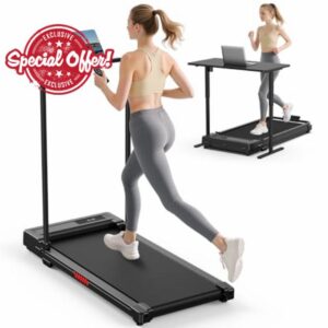 Folding Treadmill Walking Pad Foldable - Treadmills with Handle for Home Office Under Desk Running Machine Portable Compact Flat Mini Small Fold Away Motorised Slim Use Indoo