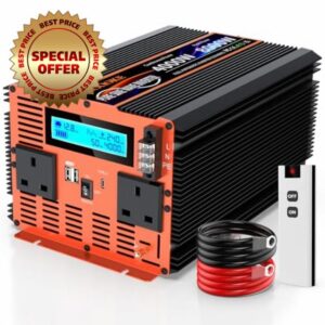 4000W Pure Sine Wave Inverter 12V to 240V Car Converter Power Inverter with LCD Display 2AC Outlets and USB USB Type-C Port