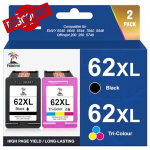 Palmtree 62XL Ink Cartridges Combo Pack Replacement for HP 62 Ink Cartridges Black and Colour for HP OfficeJet 250 200 5740 5742 Envy 5540 5640 5546 5544 7640 5644 5541 5646 5542