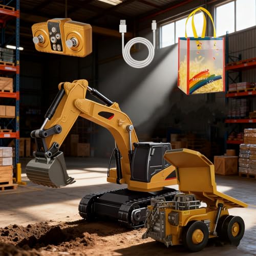 Rechargeable Remote-Control Construction Set (Forklift + Trailer + Excavator + Dump Truck)