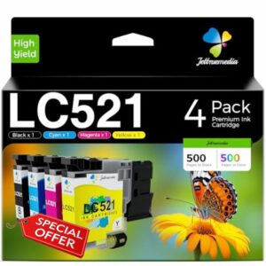 LC521 Ink Cartridges Replacement for Brother LC521VAL Ink Cartridges Compatible with Brother DCP-J1260W DCP-J1313DW DCP-J1360W DCP-J1310DW DCP-J1460DW (LC521BK LC521C LC521M LC521Y)