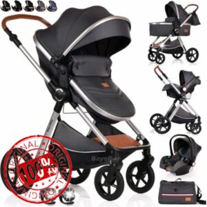 Baby Pram Pushchair Buggy Stroller 3 in 1 Child Lightweight Folding Stroller 3 in 1 Travel System Pram for Newborns Toddlers from Birth New 2026 Style LEDs