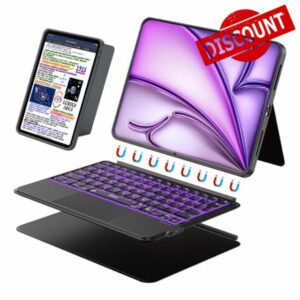 WIWU iPad Case Keyboard Air 13 Inch 3 in 1 Magnetic Detachable Case Keyboard Adjustable Stand 7 Colours Backlit Keys with Trackpad (BLACK