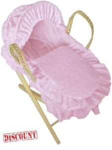 Cuddles Collection Dolls Moses Basket With Stand – Broderie Anglaise Bedding