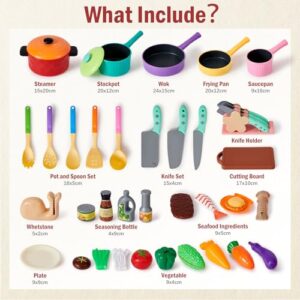 Pots and Pans Playset with Kids Knife Set & Food Toys