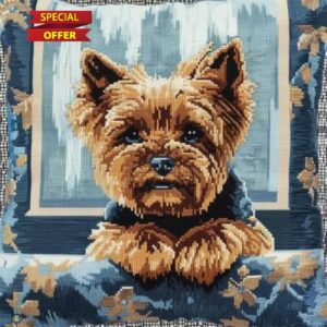 AMBATTERY DIY Latch Hook Pillow Making Kit Yorkshire Terrier by The Windowlatch Hook Kits Pillow for Beginner Printed Canvas Yarn Crocheting Carpet Cushion Embroidery Pillowcase 17x17i