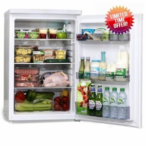 Teknix LBL130H-1 Freestanding Undercounter Larder Fridge - 55cm Width - 130 Litre Capacity - Adjustable Thermostat - 3 Glass Shelves - White            [Energy Class E]