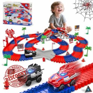 Spider Construction Race Track Set - Car Racing Track Building Toys for 3 4 5 6 7 8 Year Old Boys Girls