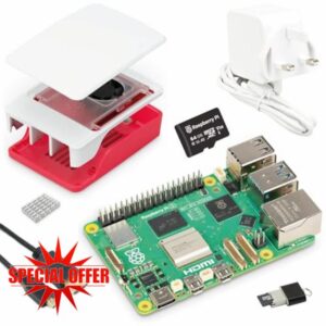 Raspberry Pi 5 8GB Starter Kit — Official 64GB MicroSD Card | Official 27W Power Supply | Official Case with Integrated Fan and Aluminum Heat Sink | 4K 60Hz Micro-HDMI Cable