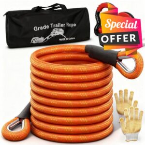 Kinetic Recovery Tow Rope Heavy Duty 7.3m24"16t (37480lbs) with D-shackle heavy duty Tow Ropes for Anchoring for Cars Offroad Cars Trucks Boats Snowmobiles SUV