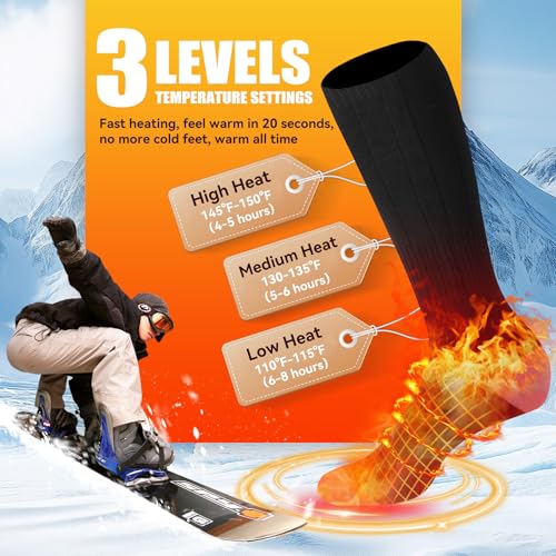 Rechargeable Heated Socks with 4000mAh Battery 3 Heating Levels