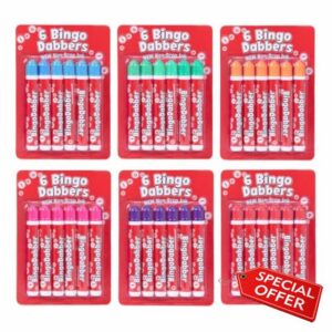 36 Bingo Dabbers – 20ml Slimline Markers | Assorted Colours (6 Each of Red